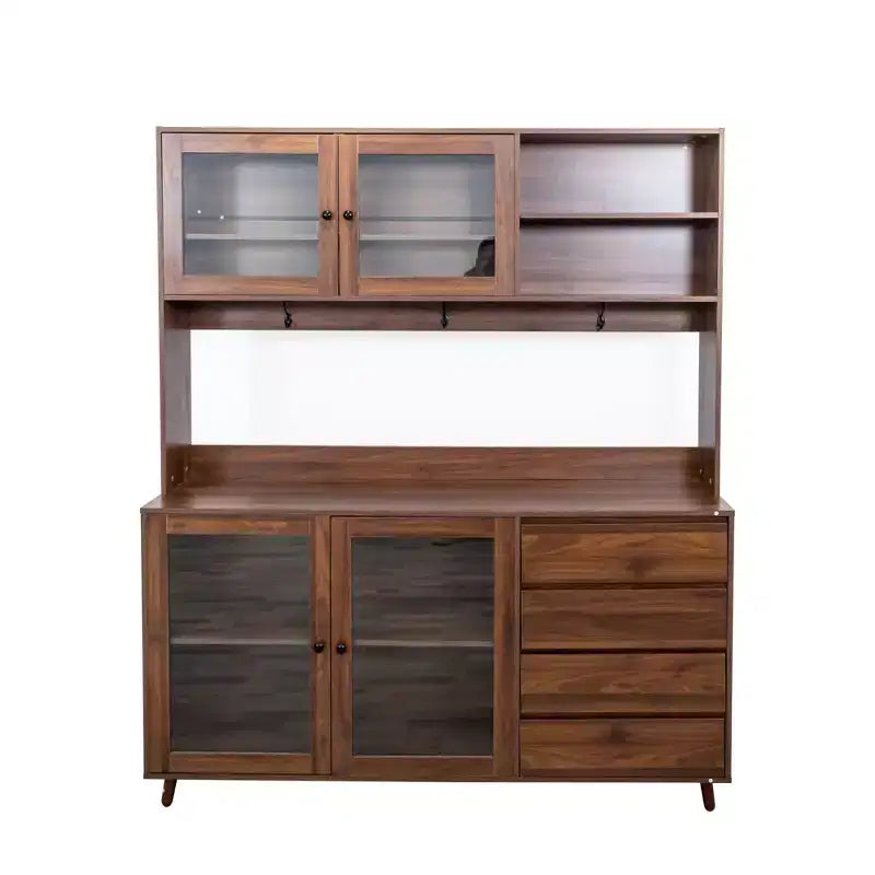 Okak 63in Pantry Cabinets, Freestanding Kitchen Cabinet with 4 Doors and 4 Drawers, Storage Cabinet for Living Room, Dining Room