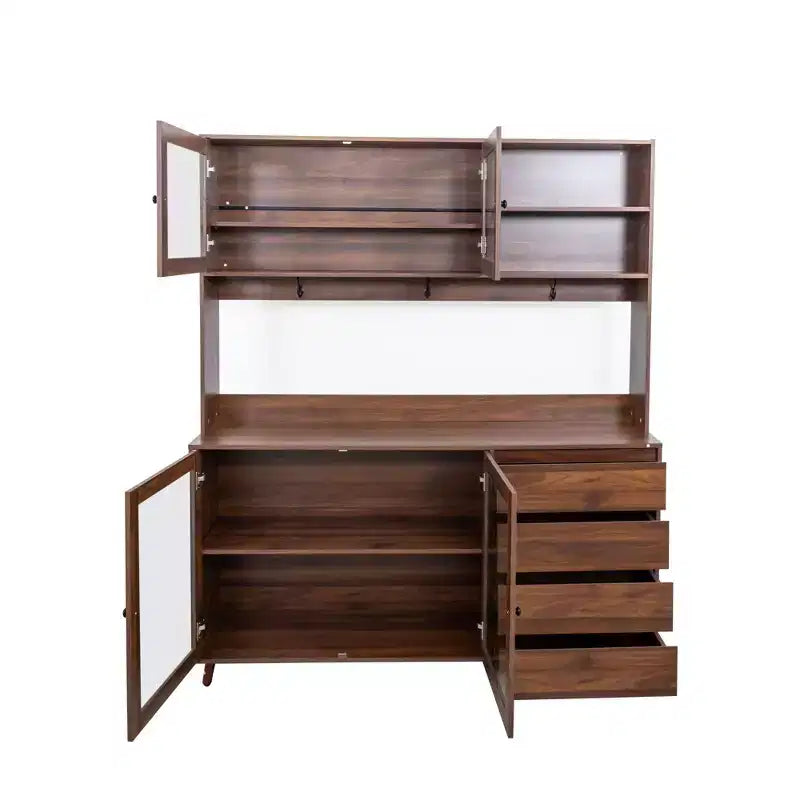 Okak 63in Pantry Cabinets, Freestanding Kitchen Cabinet with 4 Doors and 4 Drawers, Storage Cabinet for Living Room, Dining Room