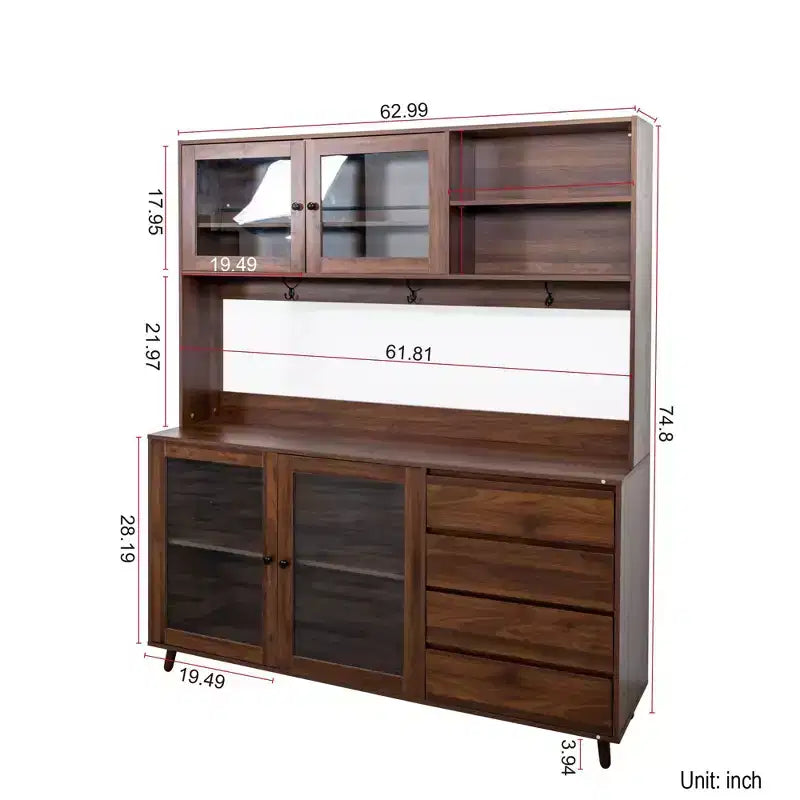 Okak 63in Pantry Cabinets, Freestanding Kitchen Cabinet with 4 Doors and 4 Drawers, Storage Cabinet for Living Room, Dining Room