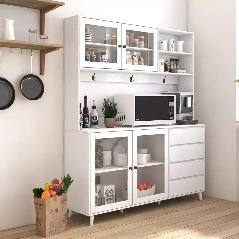 Okak 63in Pantry Cabinets, Freestanding Kitchen Cabinet with 4 Doors and 4 Drawers, Storage Cabinet for Living Room, Dining Room