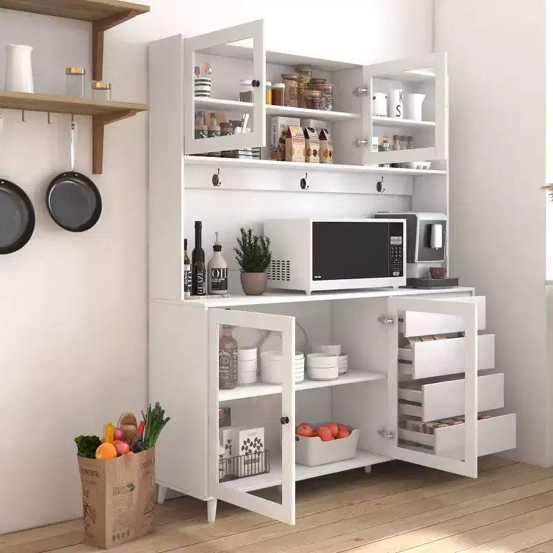 Okak 63in Pantry Cabinets, Freestanding Kitchen Cabinet with 4 Doors and 4 Drawers, Storage Cabinet for Living Room, Dining Room