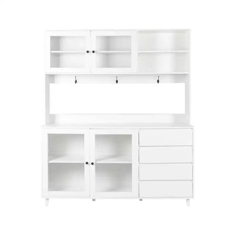 Okak 63in Pantry Cabinets, Freestanding Kitchen Cabinet with 4 Doors and 4 Drawers, Storage Cabinet for Living Room, Dining Room