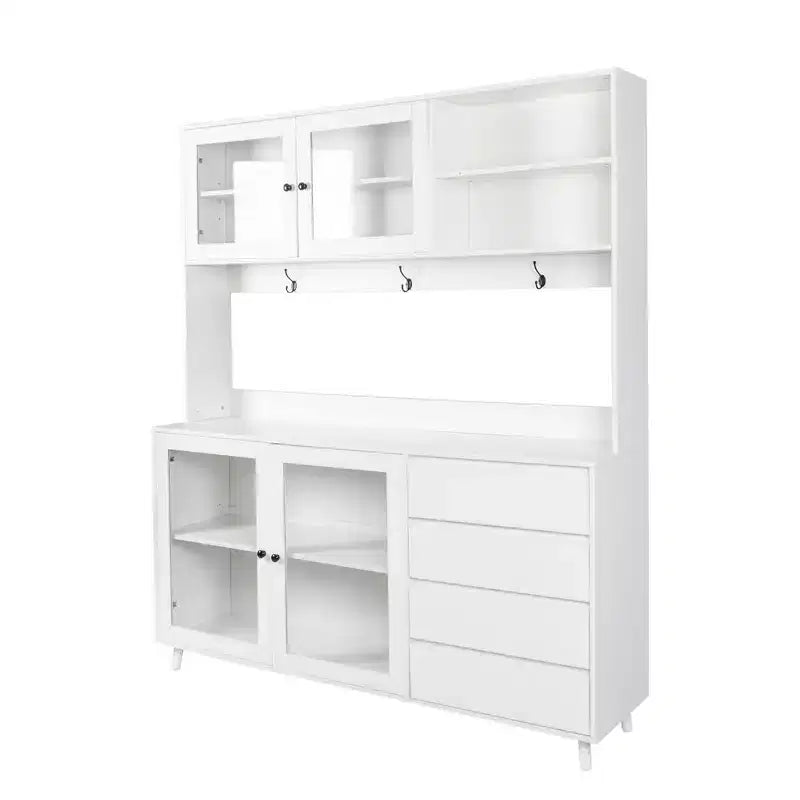 Okak 63in Pantry Cabinets, Freestanding Kitchen Cabinet with 4 Doors and 4 Drawers, Storage Cabinet for Living Room, Dining Room