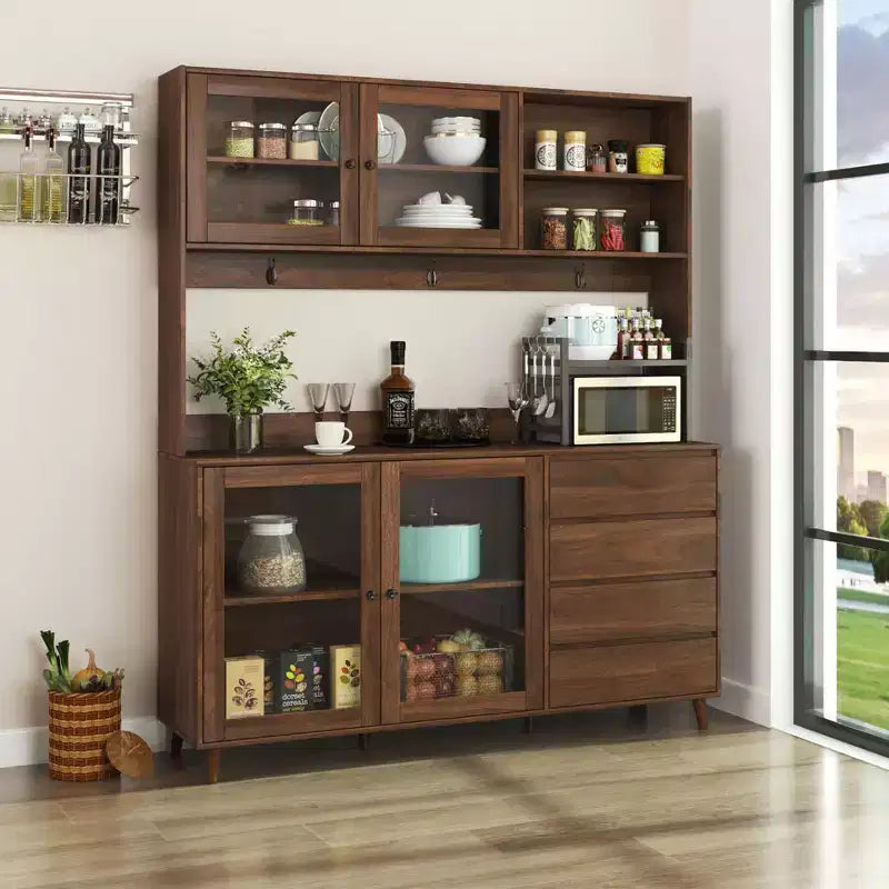 Okak 63in Pantry Cabinets, Freestanding Kitchen Cabinet with 4 Doors and 4 Drawers, Storage Cabinet for Living Room, Dining Room