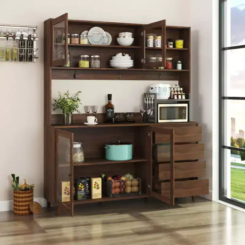 Okak 63in Pantry Cabinets, Freestanding Kitchen Cabinet with 4 Doors and 4 Drawers, Storage Cabinet for Living Room, Dining Room