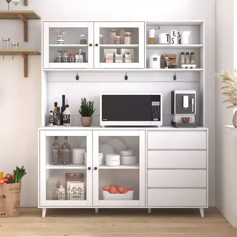 Okak 63in Pantry Cabinets, Freestanding Kitchen Cabinet with 4 Doors and 4 Drawers, Storage Cabinet for Living Room, Dining Room