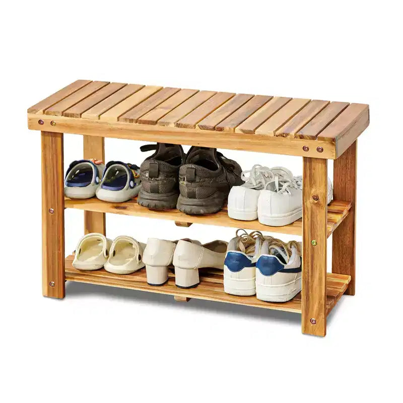 GDFStudio Dominic Rustic 3-Tier Acacia Wood Shoe Rack Bench