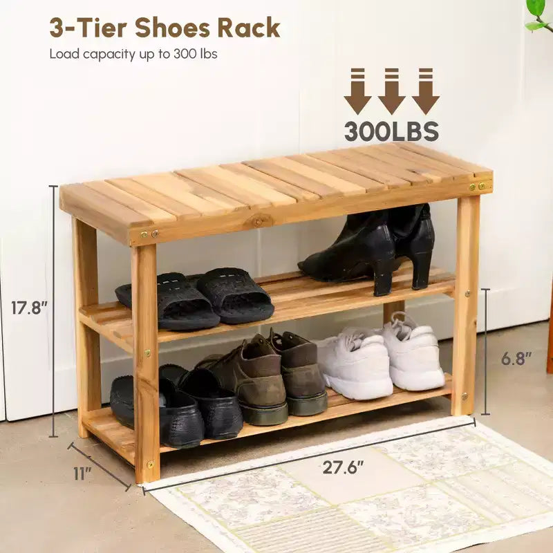 GDFStudio Dominic Rustic 3-Tier Acacia Wood Shoe Rack Bench