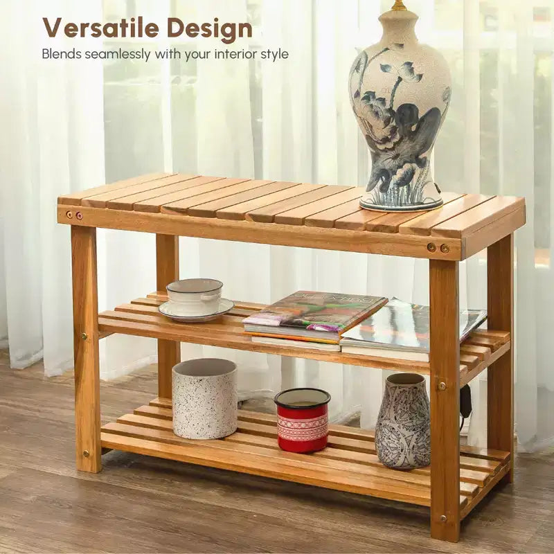 GDFStudio Dominic Rustic 3-Tier Acacia Wood Shoe Rack Bench