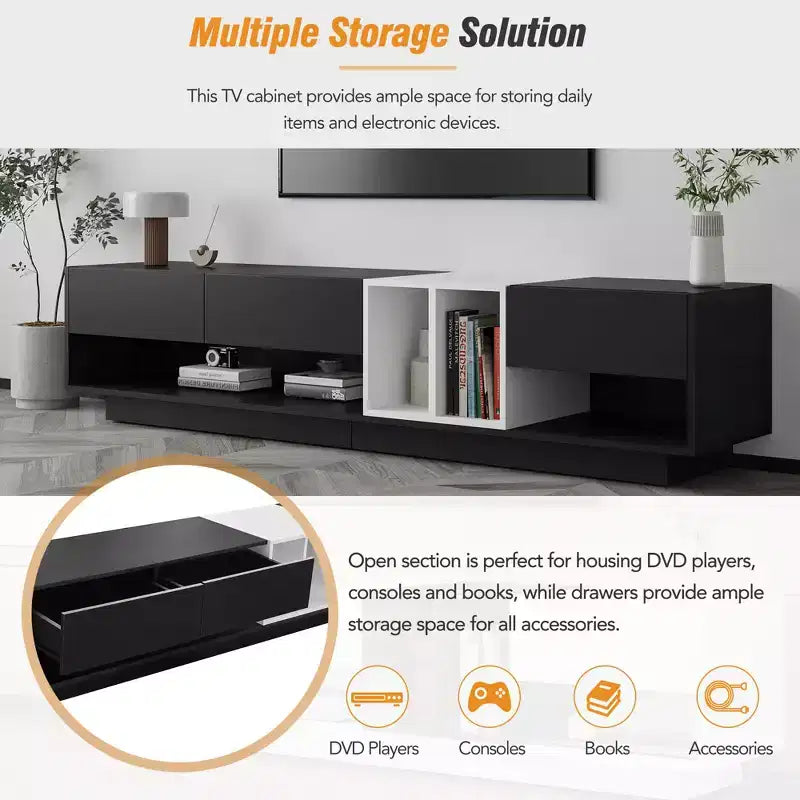 Whisen 80 Two-tone TV Stand with Versatile Storage Compartments, Functional Media Console