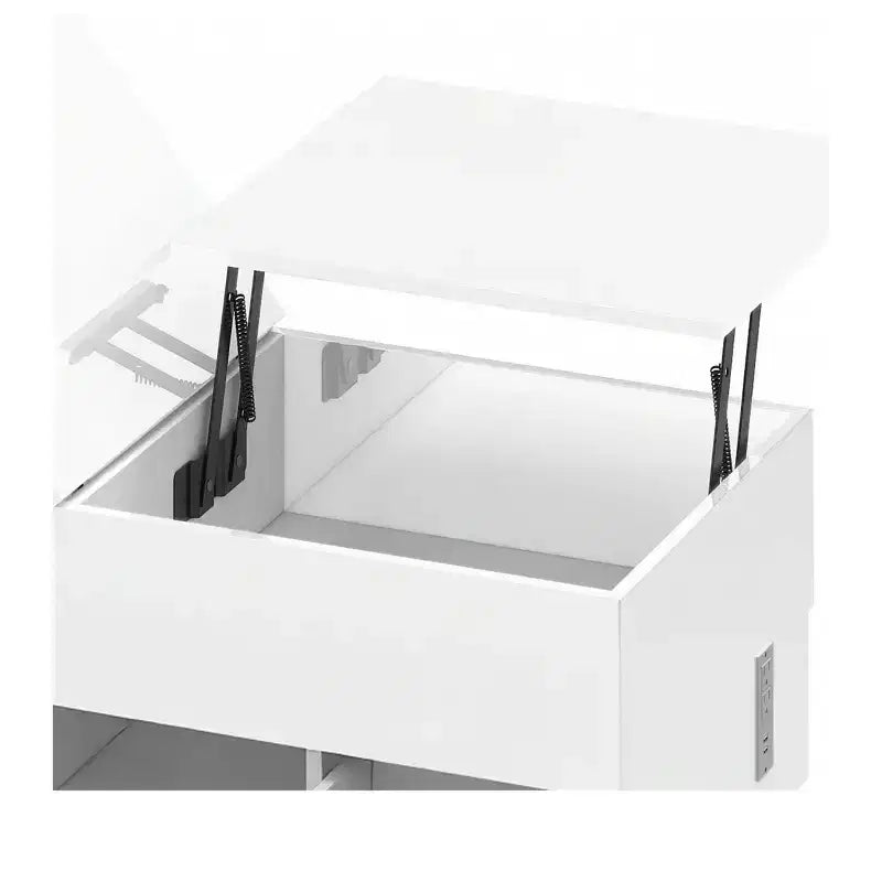 Rectangular LED Lift Top High Gloss Coffee Table With Charging Station and 2 Storage Drawers Open Shelf For Living Room
