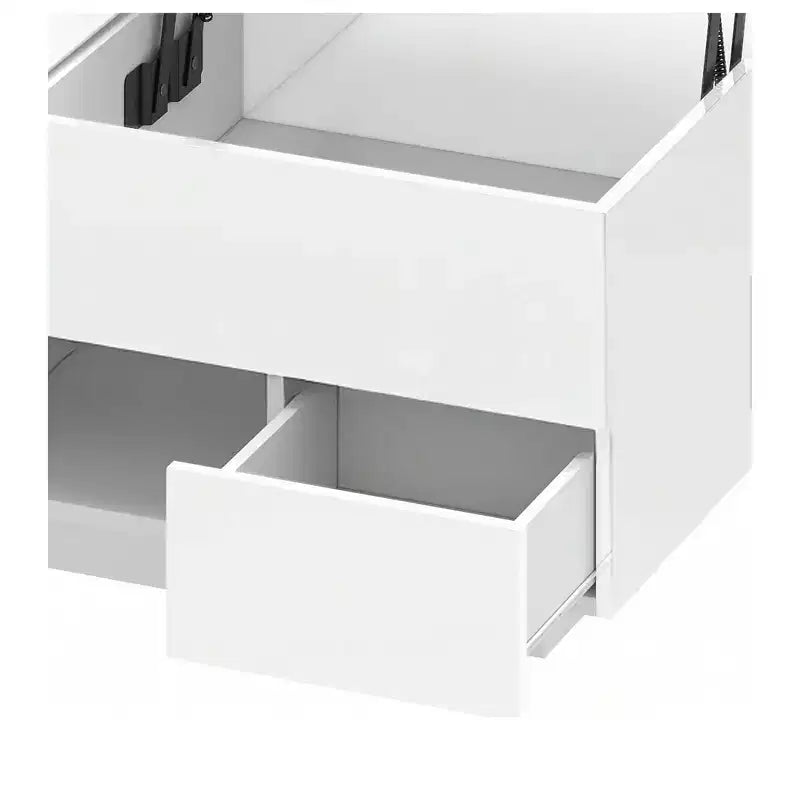 Rectangular LED Lift Top High Gloss Coffee Table With Charging Station and 2 Storage Drawers Open Shelf For Living Room