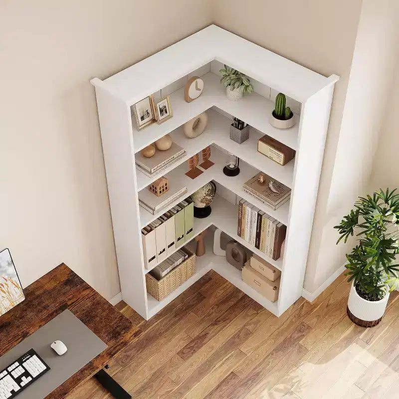 72.8in L-Shaped Corner Bookshelf,5-Tier Farmhouse Wood Bookcase,Space-Saving Storage Shelf with Anti-Tip Design,Half-Back Version