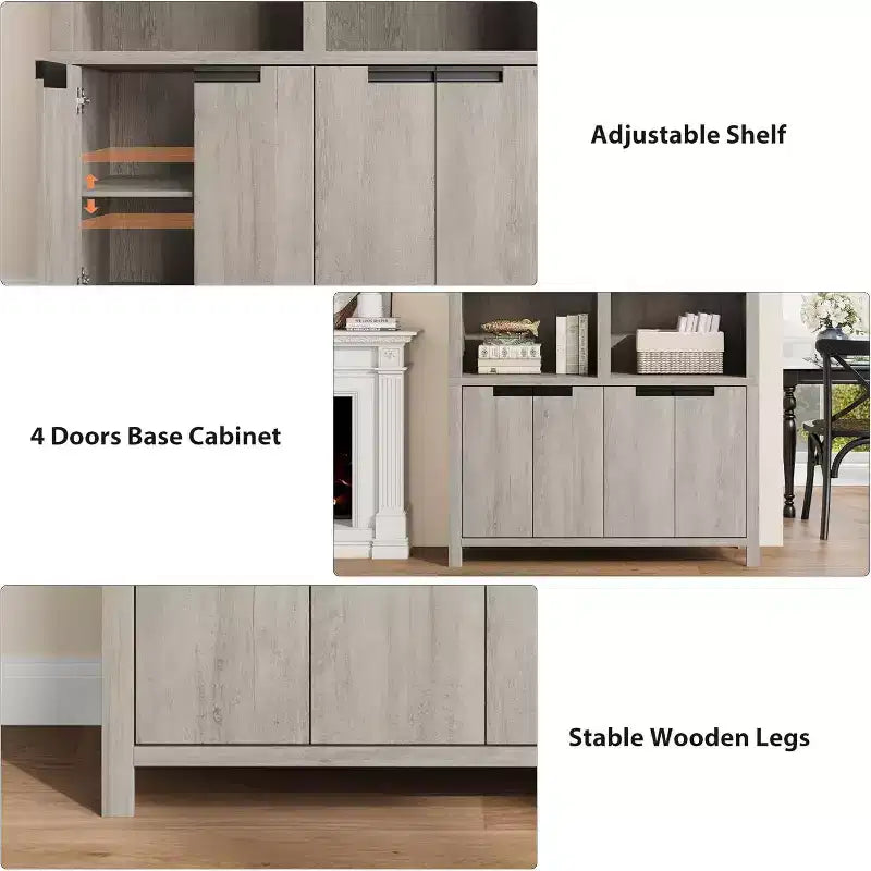 70.7 Inch High Bookshelf, 5-Tier Double-Width Bookcase with Cabinets and Double Storage Space, Wooden Bookcase for Living Room Office Library