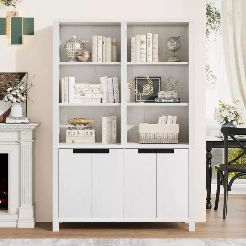 70.7 Inch High Bookshelf, 5-Tier Double-Width Bookcase with Cabinets and Double Storage Space, Wooden Bookcase for Living Room Office Library