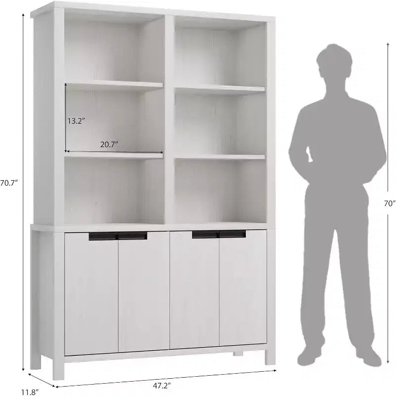 70.7 Inch High Bookshelf, 5-Tier Double-Width Bookcase with Cabinets and Double Storage Space, Wooden Bookcase for Living Room Office Library