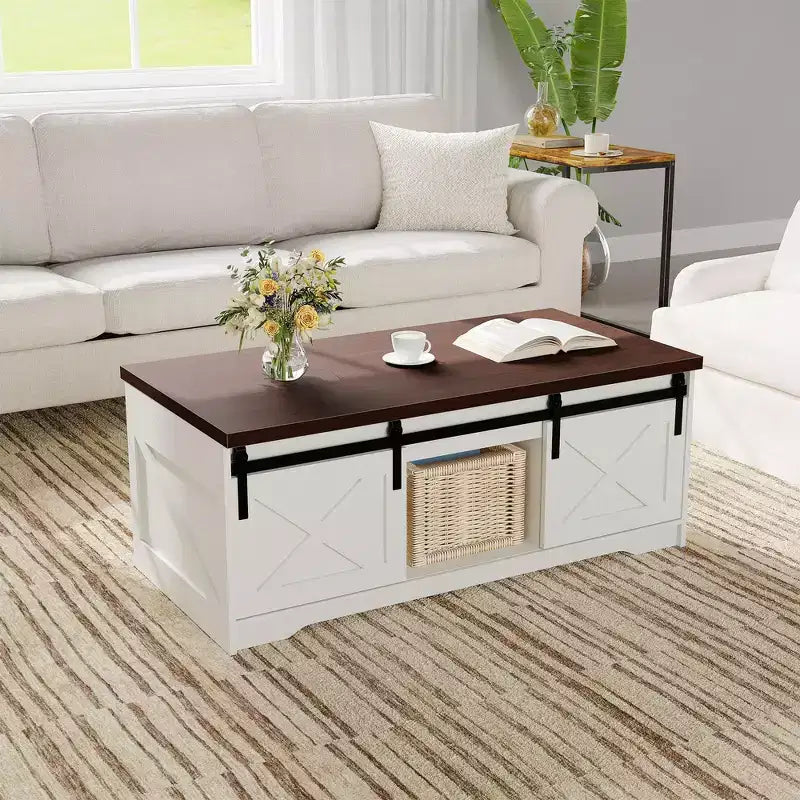 Farmhouse Lift Top Coffee Table - 2-in-1 Farmhouse Coffee Table with Storage,for Living Room Office