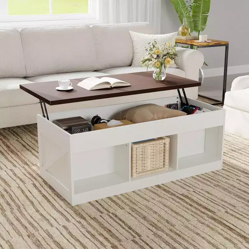 Farmhouse Lift Top Coffee Table - 2-in-1 Farmhouse Coffee Table with Storage,for Living Room Office