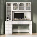 Hitow 63 White Desk with Hutch & Storage Arched Reeded Glass Doors, Anti-Tip Safety for Home Office