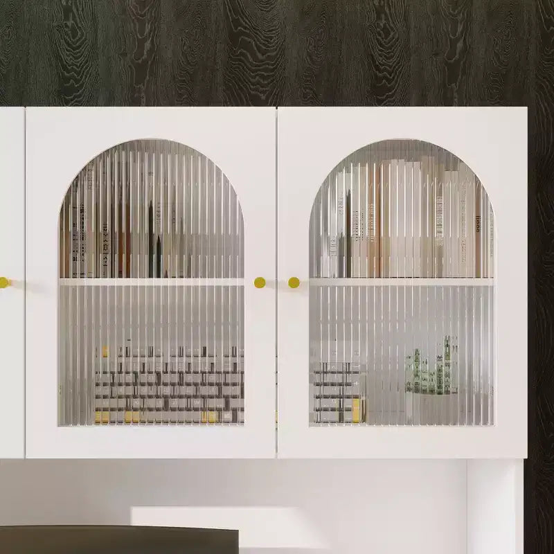 Hitow 63 White Desk with Hutch & Storage Arched Reeded Glass Doors, Anti-Tip Safety for Home Office