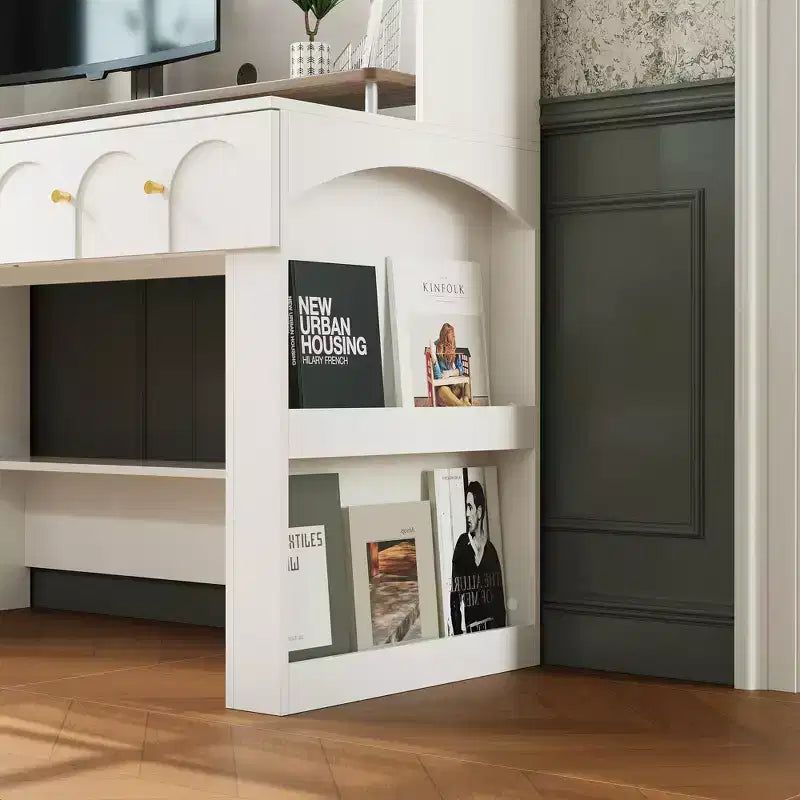 Hitow 63 White Desk with Hutch & Storage Arched Reeded Glass Doors, Anti-Tip Safety for Home Office