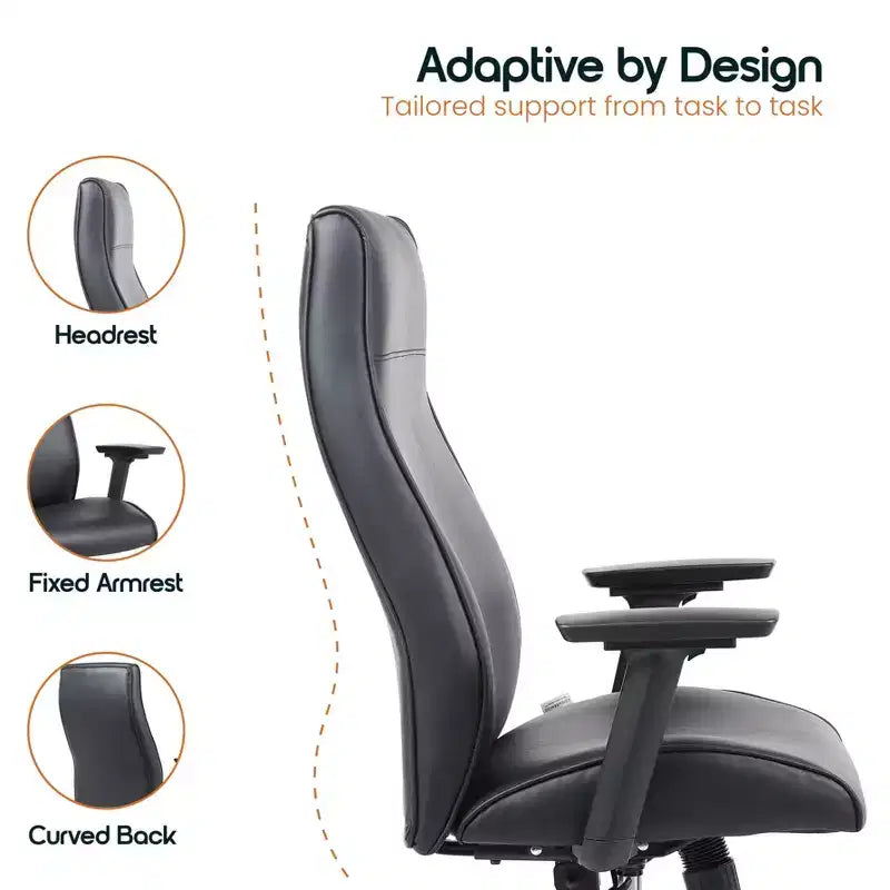 Maxwell Upholstered High-Back Executive Office Chair in PU Leather, Adjustable Height and Arms, Knee-Tilt & 360 Swivel, Ergonomic Computer Desk Chair