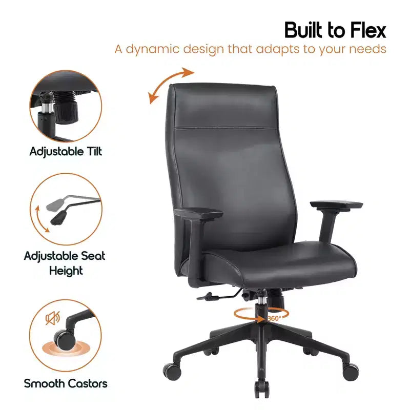 Maxwell Upholstered High-Back Executive Office Chair in PU Leather, Adjustable Height and Arms, Knee-Tilt & 360 Swivel, Ergonomic Computer Desk Chair