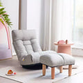 FurnitureR Swivel Floor Lounge Chair with Ottoman, Adjustable Reclining Lazy Chair with Footrest, Meditation Gaming Chair for Living Room Bedroom