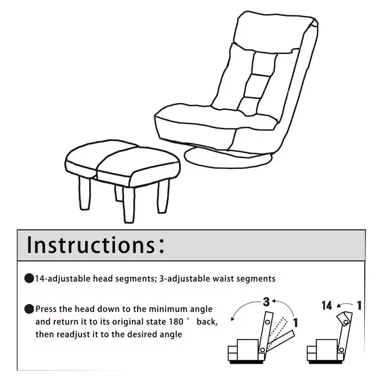 FurnitureR Swivel Floor Lounge Chair with Ottoman, Adjustable Reclining Lazy Chair with Footrest, Meditation Gaming Chair for Living Room Bedroom