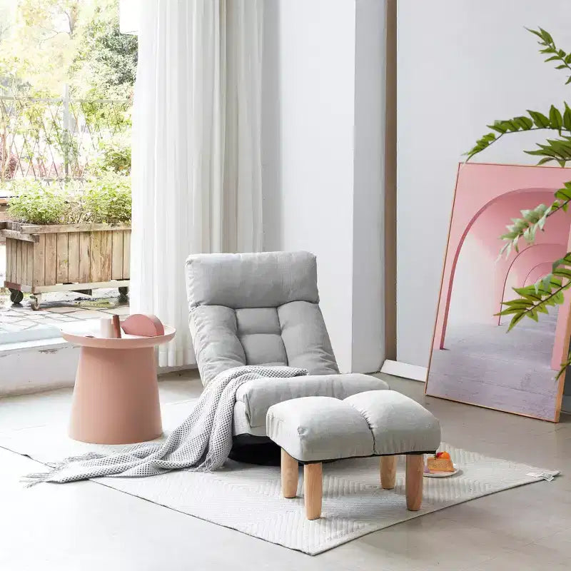 FurnitureR Swivel Floor Lounge Chair with Ottoman, Adjustable Reclining Lazy Chair with Footrest, Meditation Gaming Chair for Living Room Bedroom