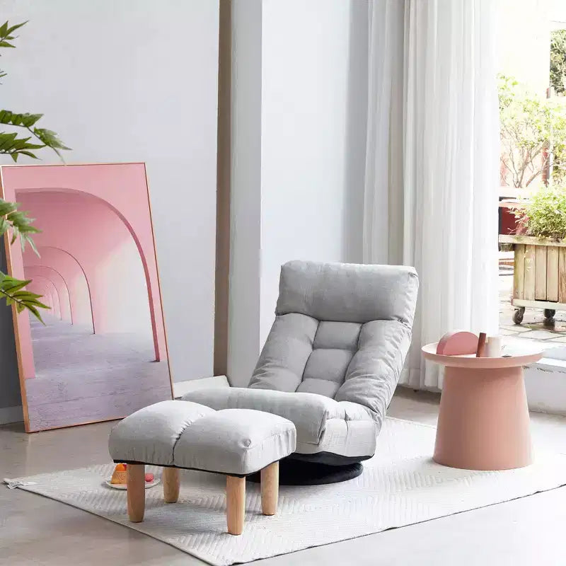 FurnitureR Swivel Floor Lounge Chair with Ottoman, Adjustable Reclining Lazy Chair with Footrest, Meditation Gaming Chair for Living Room Bedroom