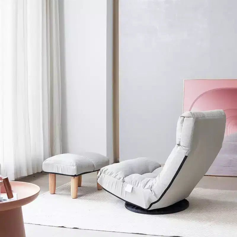 FurnitureR Swivel Floor Lounge Chair with Ottoman, Adjustable Reclining Lazy Chair with Footrest, Meditation Gaming Chair for Living Room Bedroom