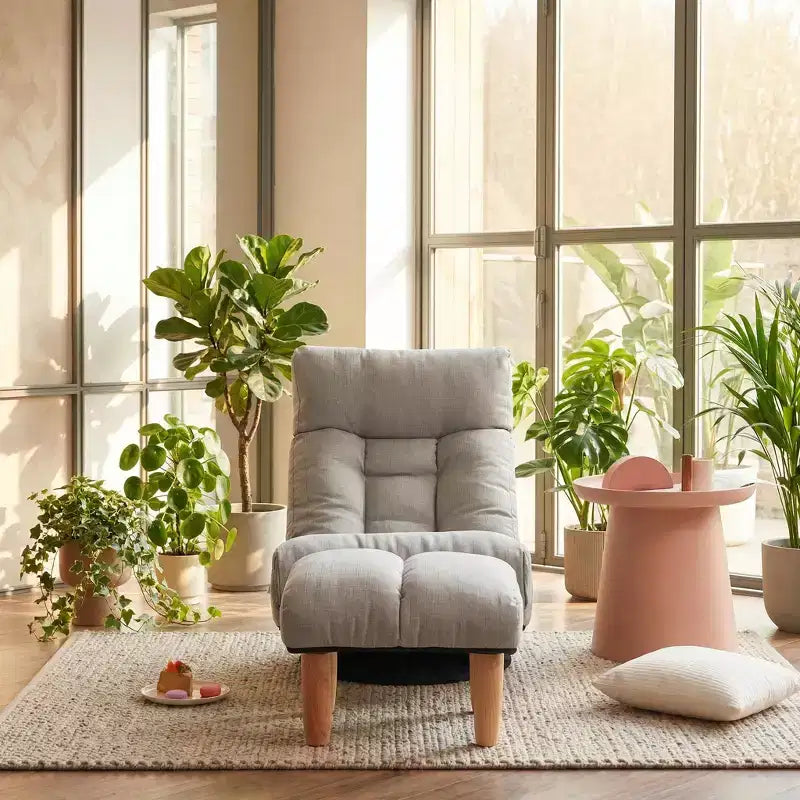 FurnitureR Swivel Floor Lounge Chair with Ottoman, Adjustable Reclining Lazy Chair with Footrest, Meditation Gaming Chair for Living Room Bedroom