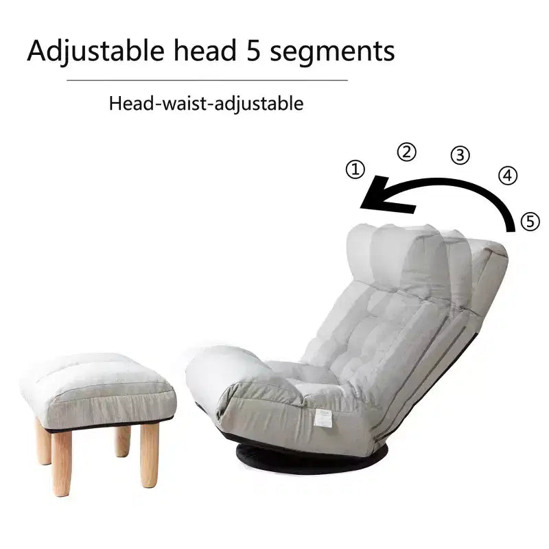 FurnitureR Swivel Floor Lounge Chair with Ottoman, Adjustable Reclining Lazy Chair with Footrest, Meditation Gaming Chair for Living Room Bedroom