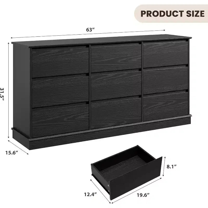9/12 drawer chest of drawers for bedroom,chest of drawers with Deep drawers,Large chest of drawers for closet with Wide Top,Wooden chest of drawers