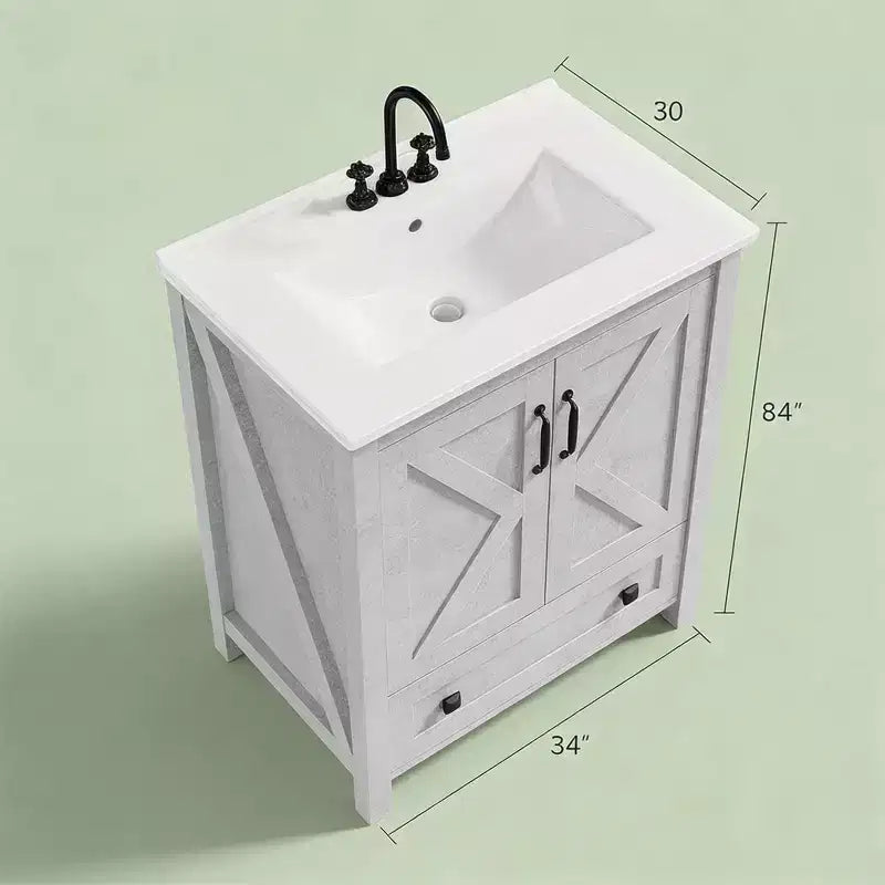 24/30 Inch Modern Vanity with Ceramic Sink 2 Doors 1 Drawer Freestanding Bathroom Cabinet Contemporary Design for Your Bathrooms