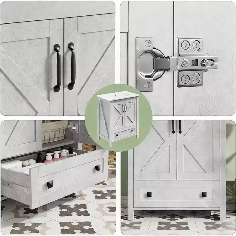 24/30 Inch Modern Vanity with Ceramic Sink 2 Doors 1 Drawer Freestanding Bathroom Cabinet Contemporary Design for Your Bathrooms