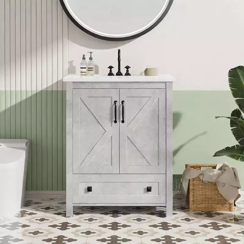 24/30 Inch Modern Vanity with Ceramic Sink 2 Doors 1 Drawer Freestanding Bathroom Cabinet Contemporary Design for Your Bathrooms