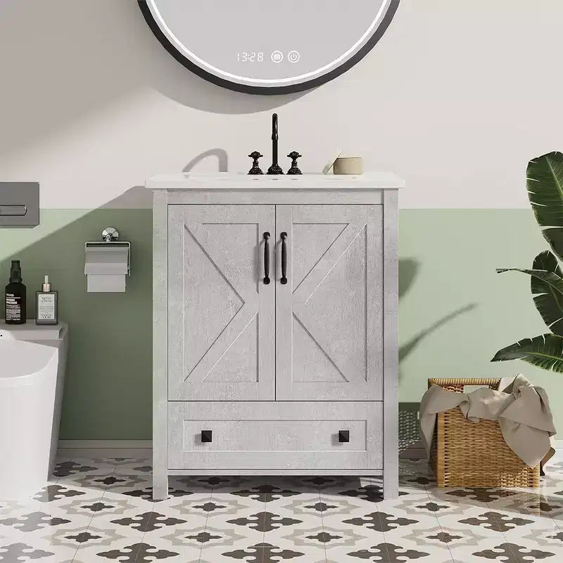 24/30 Inch Modern Vanity with Ceramic Sink 2 Doors 1 Drawer Freestanding Bathroom Cabinet Contemporary Design for Your Bathrooms