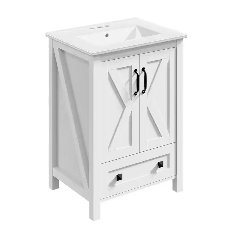24/30 Inch Modern Vanity with Ceramic Sink 2 Doors 1 Drawer Freestanding Bathroom Cabinet Contemporary Design for Your Bathrooms