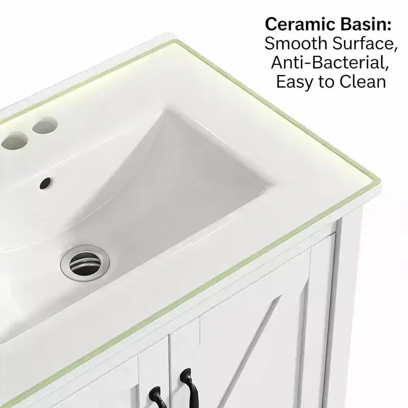 24/30 Inch Modern Vanity with Ceramic Sink 2 Doors 1 Drawer Freestanding Bathroom Cabinet Contemporary Design for Your Bathrooms