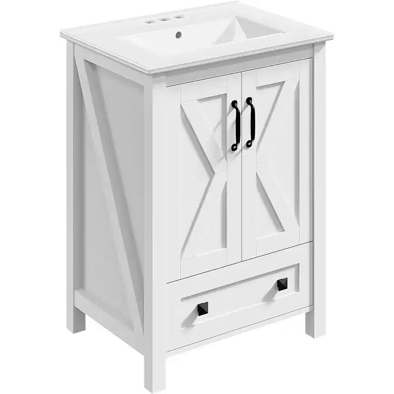 24/30 Inch Modern Vanity with Ceramic Sink 2 Doors 1 Drawer Freestanding Bathroom Cabinet Contemporary Design for Your Bathrooms