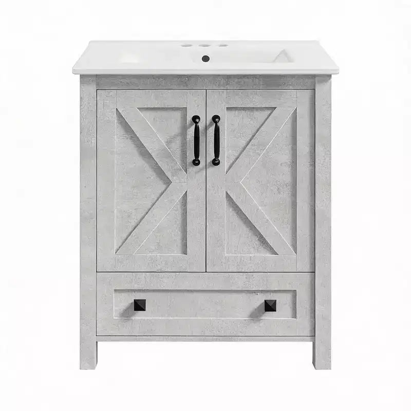 24/30 Inch Modern Vanity with Ceramic Sink 2 Doors 1 Drawer Freestanding Bathroom Cabinet Contemporary Design for Your Bathrooms