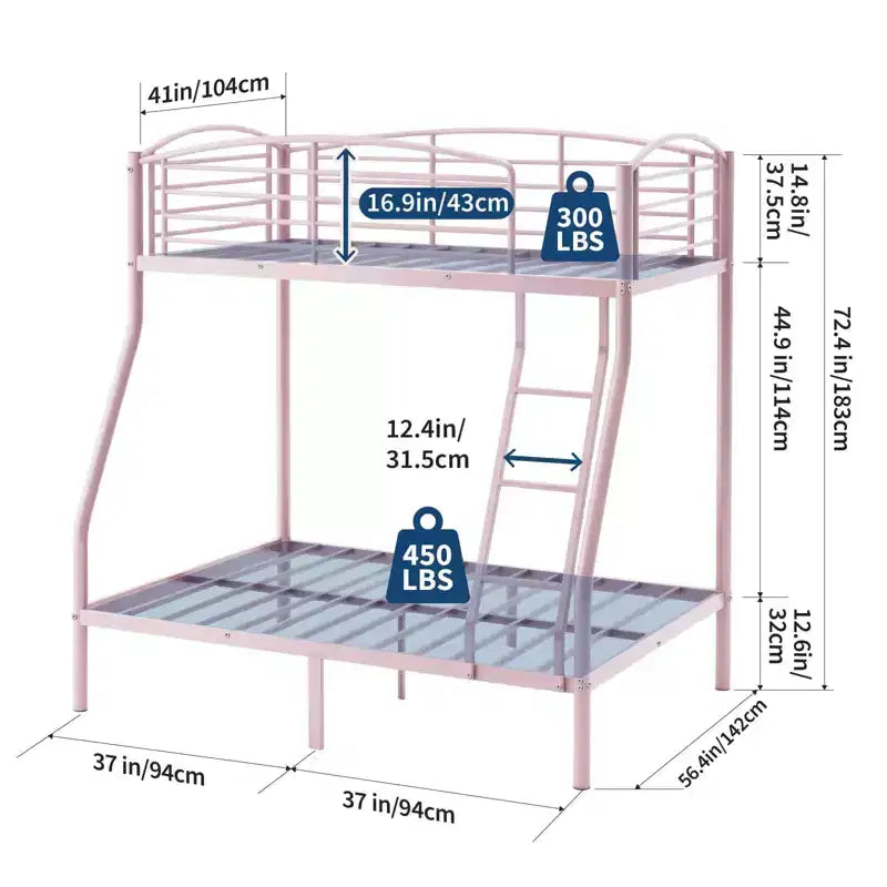 Twin Over Full Bunk Bed,Metal Bunk Beds with Ladder and Guardrail,Heavy Duty,Smooth Rounded Edges,Space Saving Design,Ideal for Dorms and Small Rooms