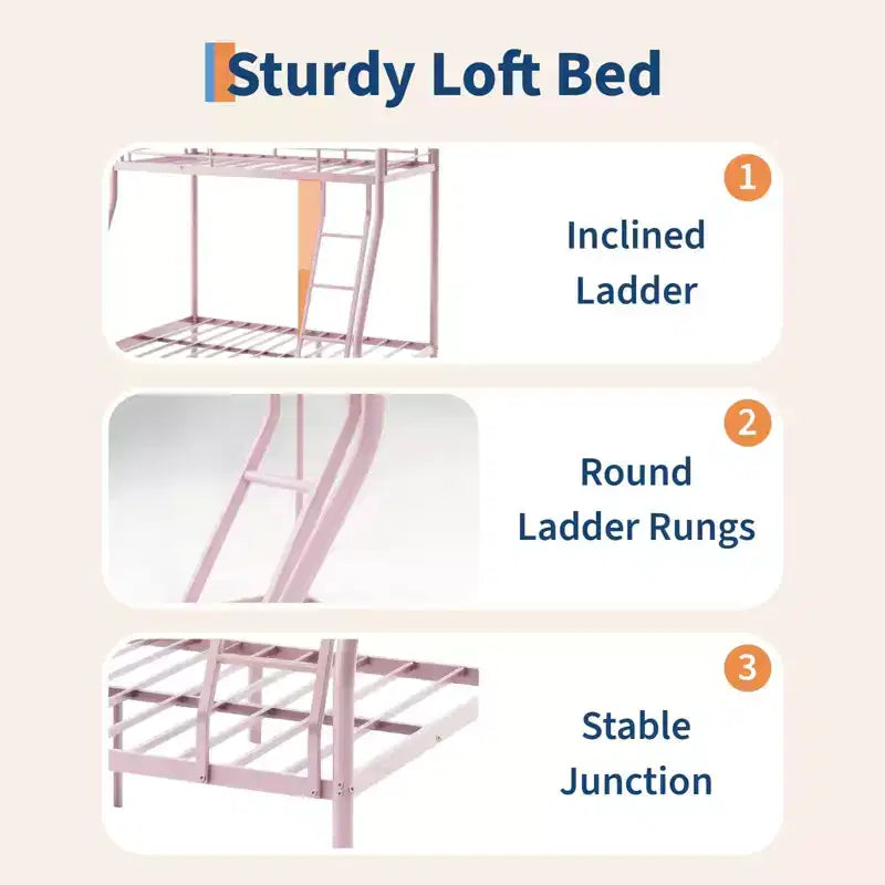 Twin Over Full Bunk Bed,Metal Bunk Beds with Ladder and Guardrail,Heavy Duty,Smooth Rounded Edges,Space Saving Design,Ideal for Dorms and Small Rooms