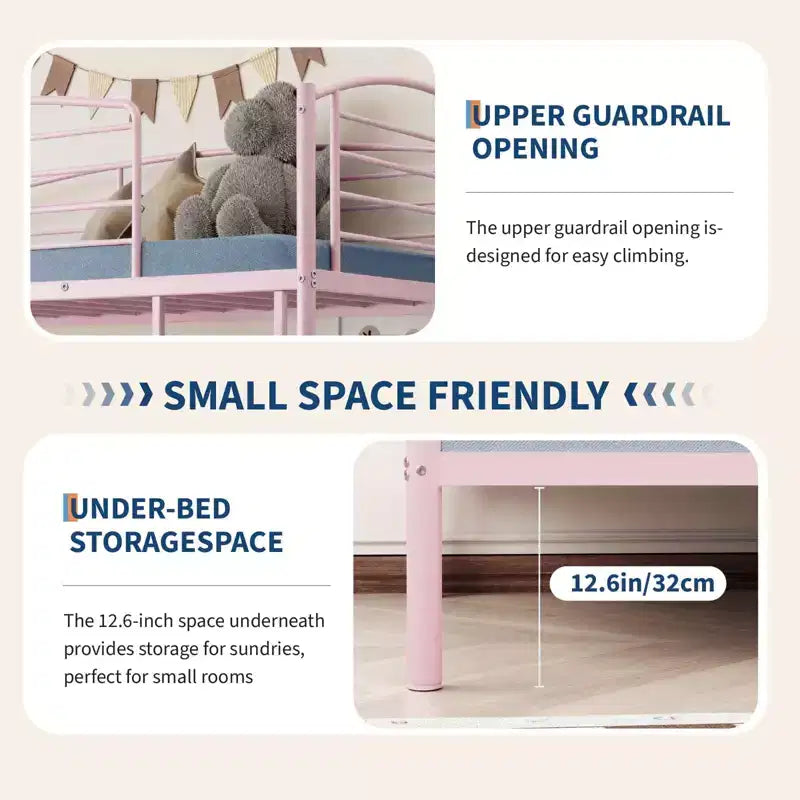 Twin Over Full Bunk Bed,Metal Bunk Beds with Ladder and Guardrail,Heavy Duty,Smooth Rounded Edges,Space Saving Design,Ideal for Dorms and Small Rooms