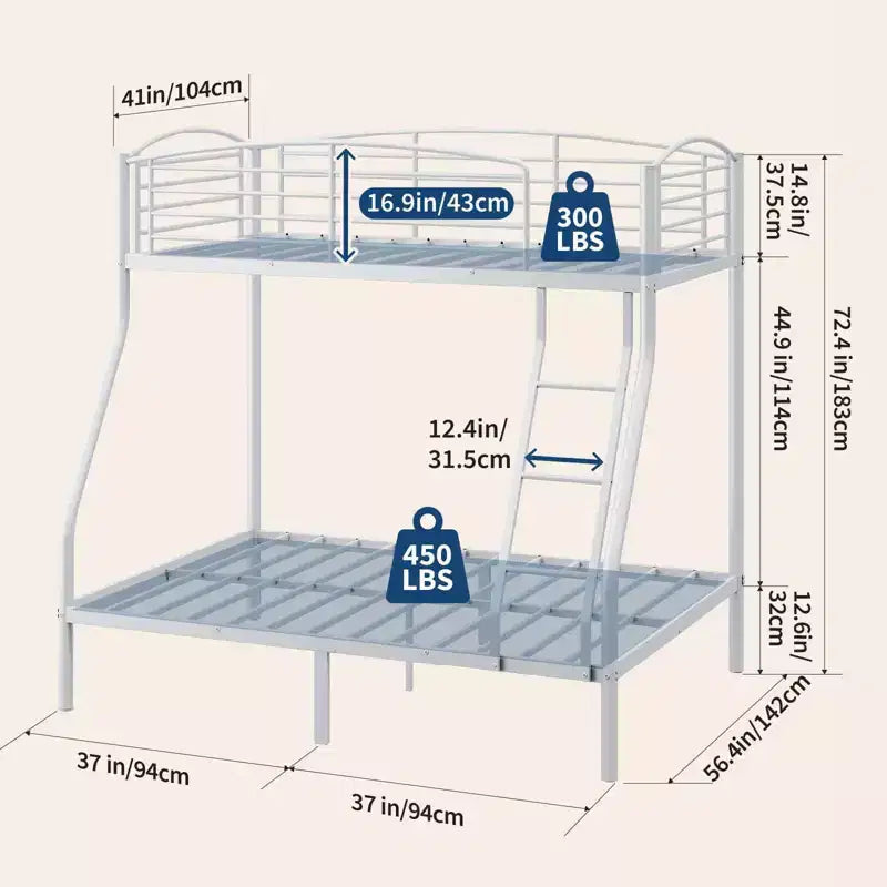 Twin Over Full Bunk Bed,Metal Bunk Beds with Ladder and Guardrail,Heavy Duty,Smooth Rounded Edges,Space Saving Design,Ideal for Dorms and Small Rooms