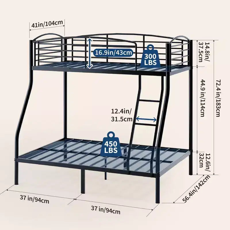 Twin Over Full Bunk Bed,Metal Bunk Beds with Ladder and Guardrail,Heavy Duty,Smooth Rounded Edges,Space Saving Design,Ideal for Dorms and Small Rooms