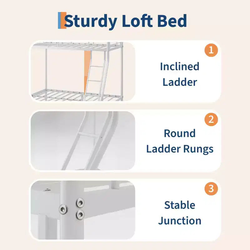 Twin Over Full Bunk Bed,Metal Bunk Beds with Ladder and Guardrail,Heavy Duty,Smooth Rounded Edges,Space Saving Design,Ideal for Dorms and Small Rooms