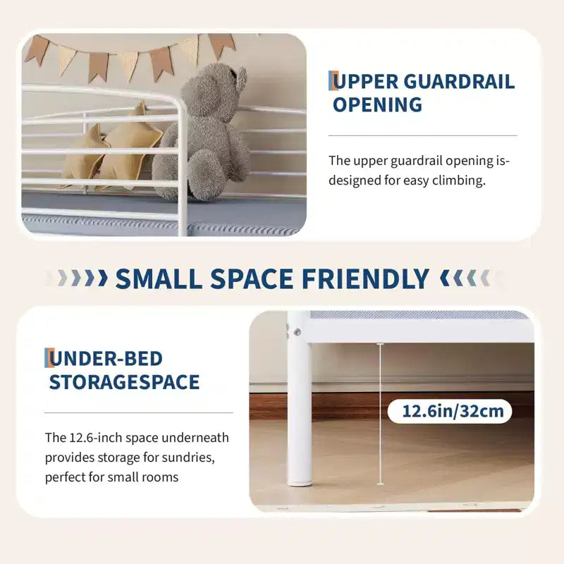 Twin Over Full Bunk Bed,Metal Bunk Beds with Ladder and Guardrail,Heavy Duty,Smooth Rounded Edges,Space Saving Design,Ideal for Dorms and Small Rooms
